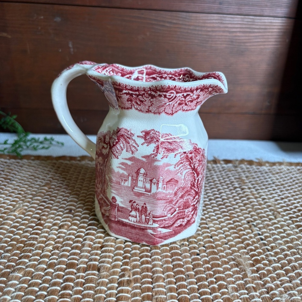 Vintage Mason's Ironstone England Vista Pink Red Transferware Creamer Pitcher